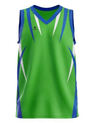 Sleeveless Basketball Jersey / T Shirt | Custom Team Name Number Logos Green & Blue Color