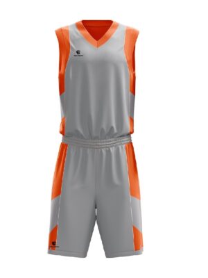 Unisex Basketball Jersey with Shorts | Add Name Number Team Logo Grey & Orange White Color