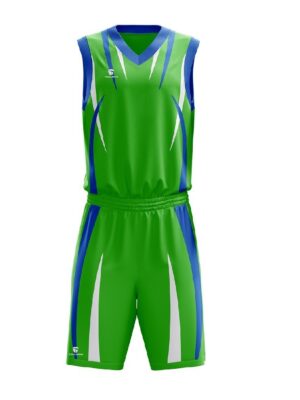 Sleeveless Basketball Jersey Shorts | Custom Team Name Number Logos Green & Blue Color