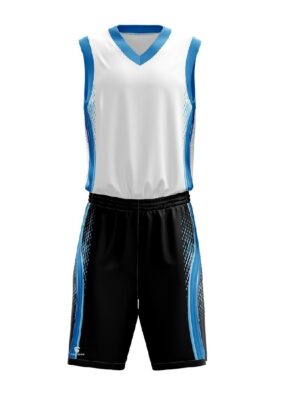 Mens Custom Sublimated BasketBall Jerseys with Shorts White, Blue & Black Color