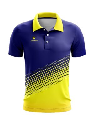 Half Sleeve Polo Neck India Cricket T-shirt Cricket Jersey for Men’s Blue & Yellow Color