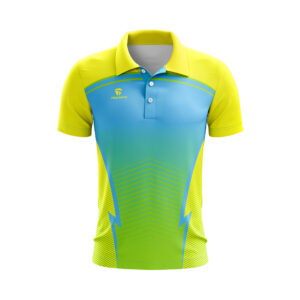 Full Printed Polo Neck Half Sleeve Cricket Jersey for Men Yellow & Blue Color