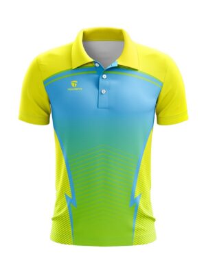 Full Printed Polo Neck Half Sleeve Cricket Jersey for Men Yellow & Blue Color