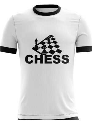 White Sports T-shirt with Chess Design for Kids white & Black Color