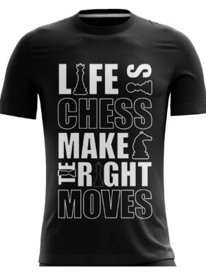 Graphic Printed Chess T-Shirt | Half Sleeve Round Neck Sports Jersey Black Color