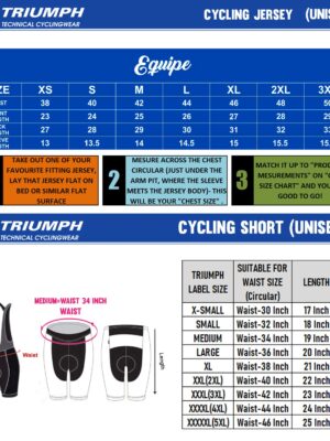 Cycling Set Equipe - Size Chart