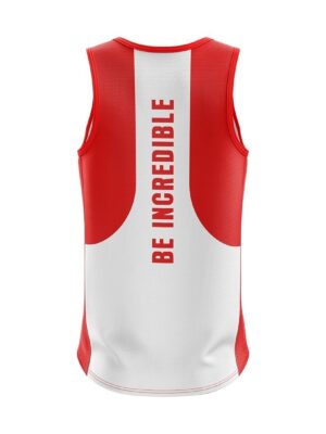 Plus Size Sleeveless Sports Vest Gym Tank Top for Men White & Red Color
