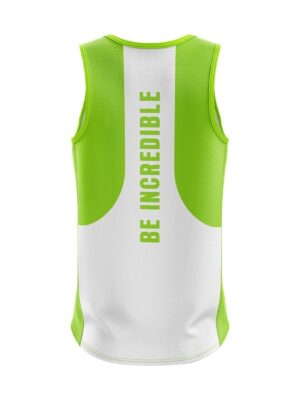 Printed Gym Singlet for Men | Dry Fit Sports Tank Top White & Green Color