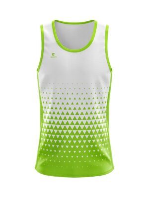 Printed Mens Sleeveless Polyester Gym Fit Vest Workout Tank Top White & Green Color