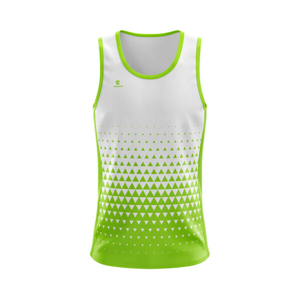Printed Mens Sleeveless Polyester Gym Fit Vest Workout Tank Top White & Green Color