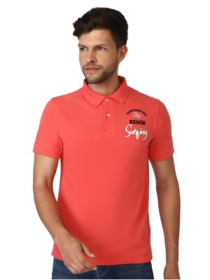 Men Classic Collar Polo T-Shirt Regular Fit Printed Polo T Shirts - Red Color