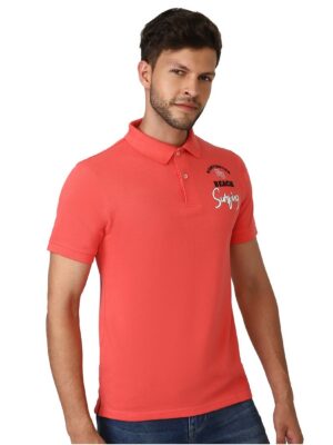 Men Classic Collar Polo T-Shirt Regular Fit Printed Polo T Shirts - Red Color