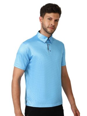 Polo T-Shirts for Men | Men Blue Dots Printed Collar T-shirt