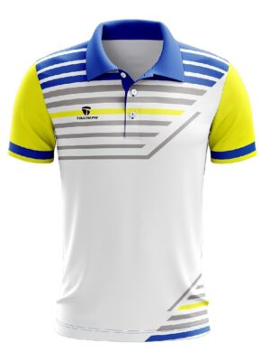 Tennis T-Shirt Short Sleeve Regular Fit Collared T Shirts for Players - Yellow Blue Color