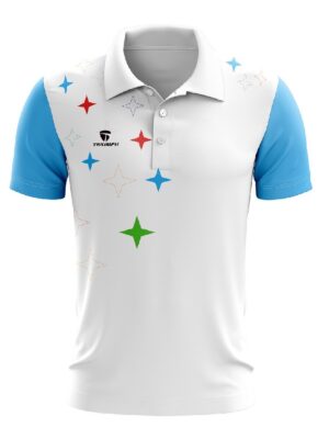 Tennis T-Shirt Quick-Dry Short Sleeve Polo T Shirts for Men - White & Blue Color