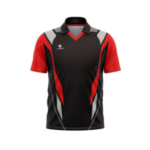 Men’s Cricket T Shirts Half Sleeve Polo Neck Printed Sublimated Cricket Jersey Red & Black Color