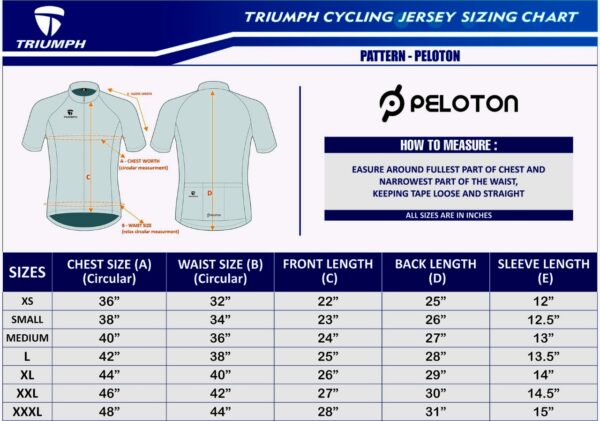 Peloton Cycling Jersey - Size Chart
