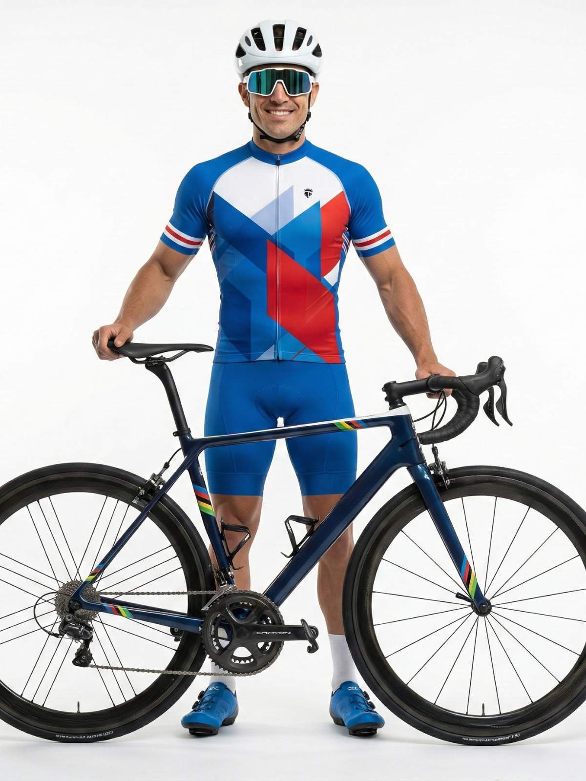 Mountain Bike Jersey | Unisex Custom Bicycle Jersey White, Blue & Red Color