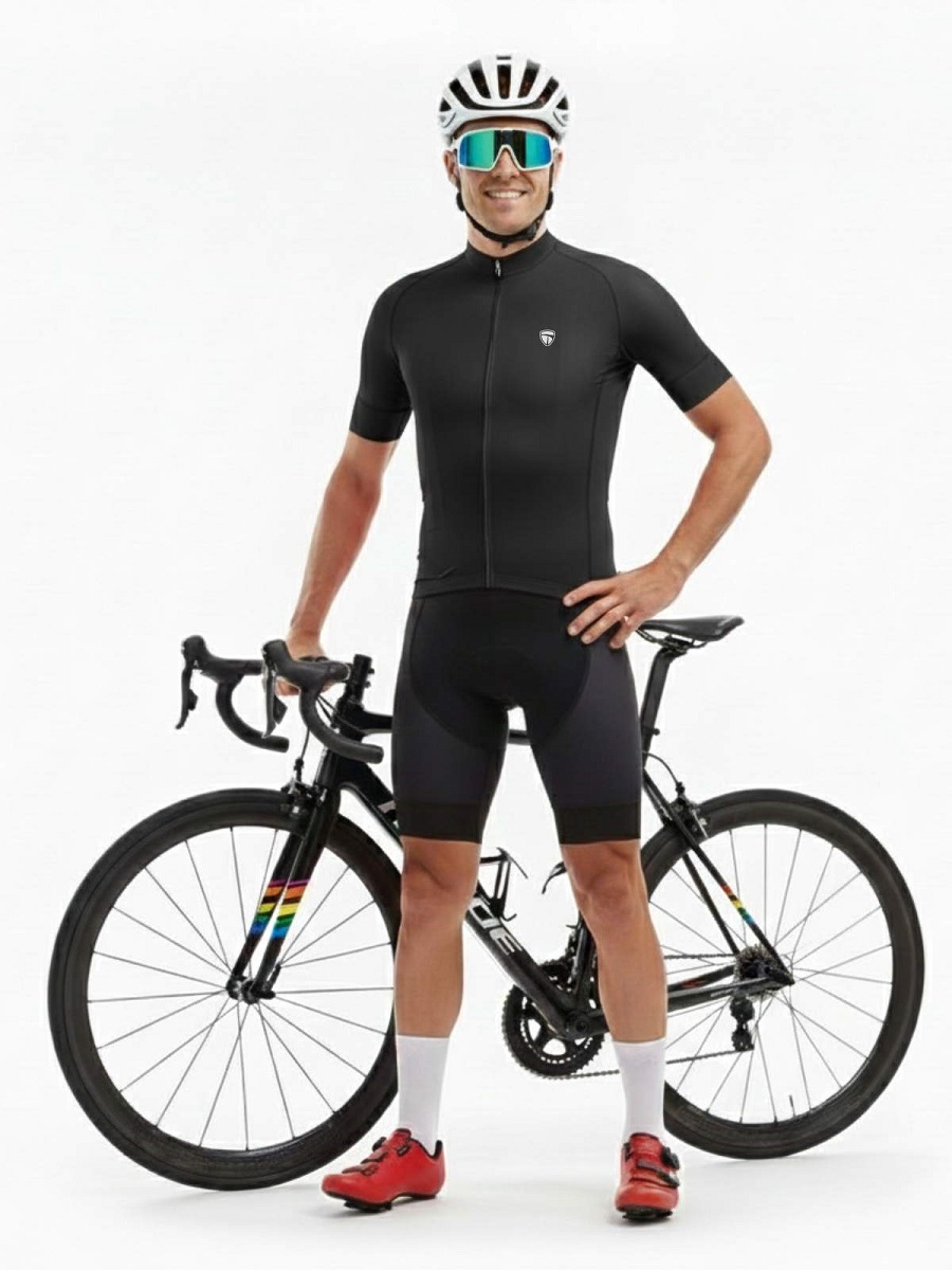 Men's Polyester Plain Cycling Jersey Black