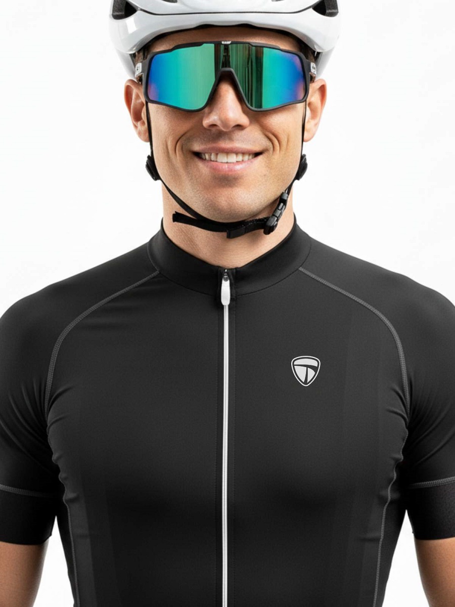 Men's Polyester Plain Cycling Jersey Black